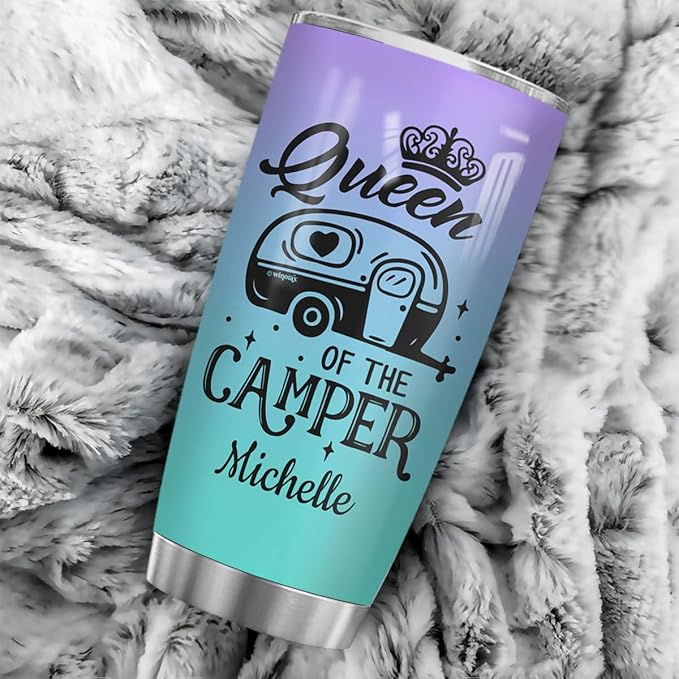winorax Queen of The Camper Tumbler Personalized Camping Tumbler Gifts for Campers Woman from Husband Boyfriend Sister Best Friend Coffee Cup 20oz 30oz Travel Mug Stainless Steel - Bloomnest
