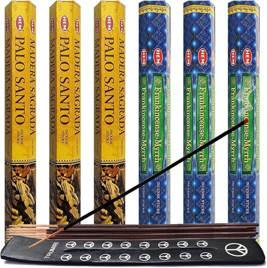Palo Santo Frankincense & Myrrh Incense Sticks & Holder Bundle Variety Pack from Hem Trumiri Insense Insence
