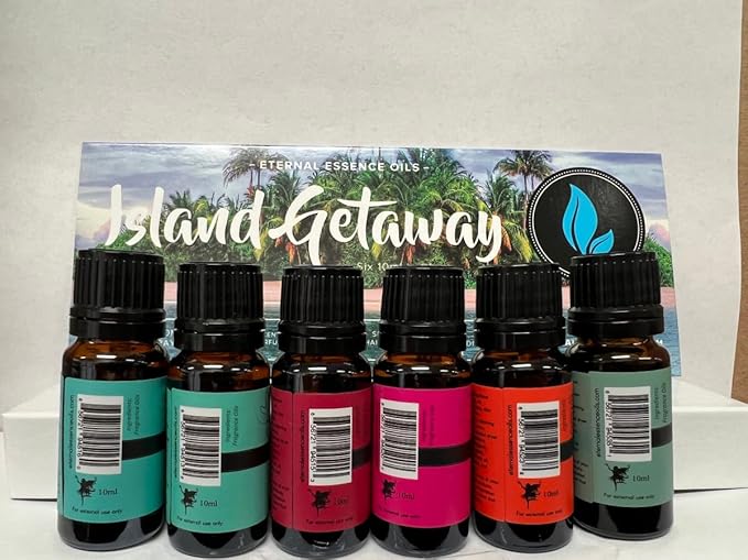 Eternal Essence Oils Island Getaway Set of 6 Premium Fragrance Oils - Includes Barrier Reef, Mountain Meets The Ocean, Beautiful Day, Caribbean Escape, Mermaid, and Honolulu Sun Hype - 10ML - Bloomnest