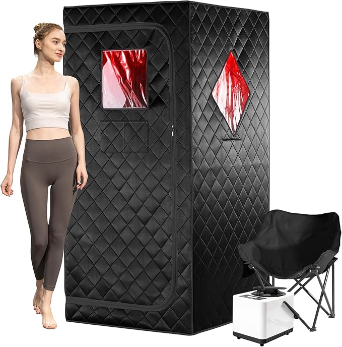 Portable Steam Sauna for Home with 660nm Red Light Therapy, 1 Person Infrared Sauna, Full Body Sauna Tent for Relaxation,1 Person Red Light Infrared Sauna Box, 3L&1100W Sauna Steamer iDOTODO