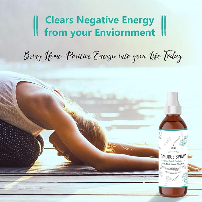 SOUL STICKS White Sage & Eucalyptus Smudge Spray – 3.5oz Smokeless Energy Mist with Quartz Crystals – Essential Oil Spray for Focus, Clarity, Aura Cleansing, Meditation, and Home Refreshing SoulSticks