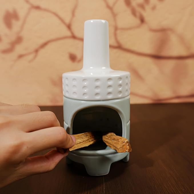 Handmade Ceramic Palo Santo Holder Burner - Mini Chiminea Incense Dish for Palo Santo Sticks & Sage -Cone Burner Elegant Design for Energy Cleansing, Yoga, Meditation & Aromatherapy Idea - Bloomnest