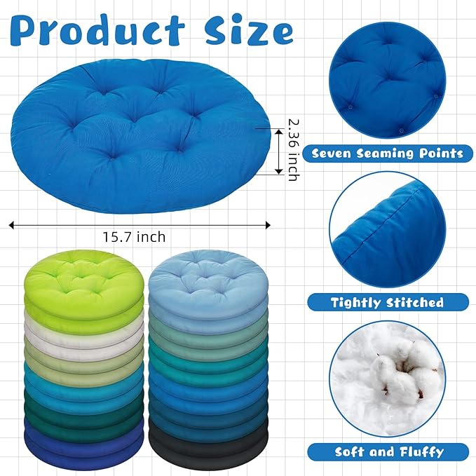 Tinideya 24 Pcs Round Floor Cushions Floor Pillows Meditation Seat Pillows Flexible Seating for Adults Kids, Chair Cushions for Classroom, Nursery, Living Room, Yoga(Medium 15.7 Inch,Blue-Green) - Bloomnest