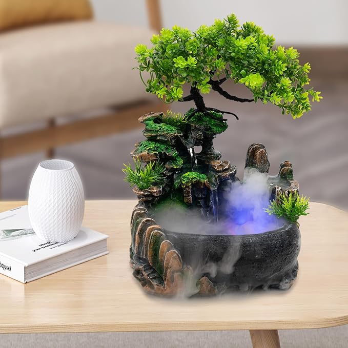 Desk Water Fountain Atomizing Rockery Water Fountain Desktop with LED Lamp,Perfect for Office, Home, Bedroom Desk - Bloomnest