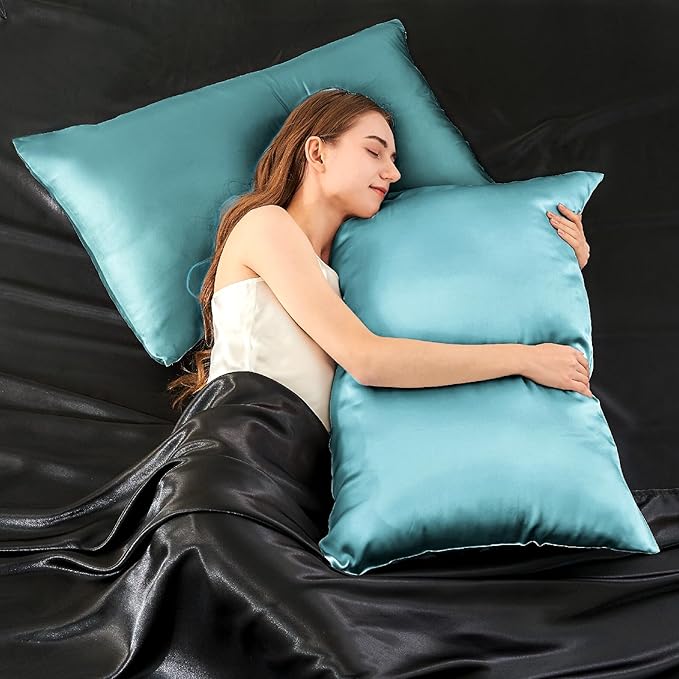INFIIXSO Silk Pillow Cases 2 Pack Standard Size, Ultra Smooth & Soft Mulberry Silk Pillow Case for Hair and Skin, Breathable Cooling Silk Pillowcase with Hidden Zipper (Ocean Mist, 20x26 Inches) - Bloomnest