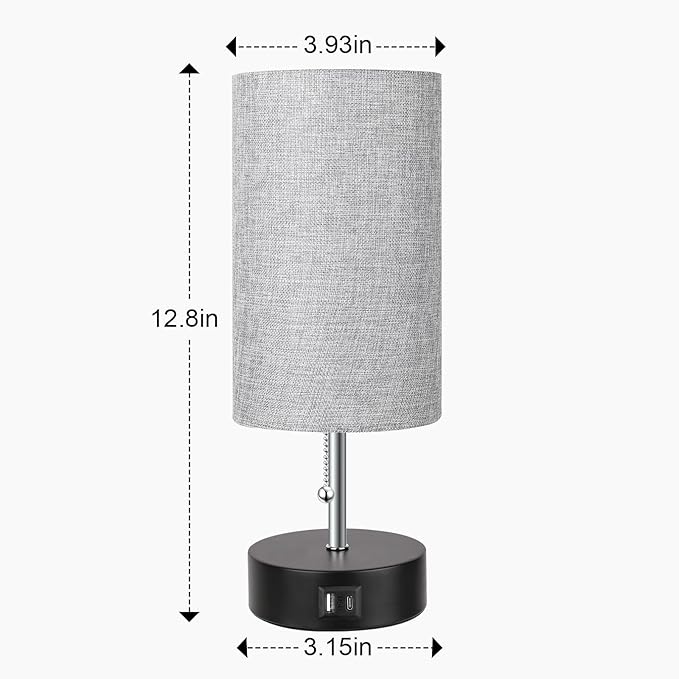 3-Color Temperature Bedside Lamp Nightstand Lamp with USB A Port and C Port, Table Lamp for Bedroom with LED Bulb Small Lamps for Living Room (Gray) - Bloomnest