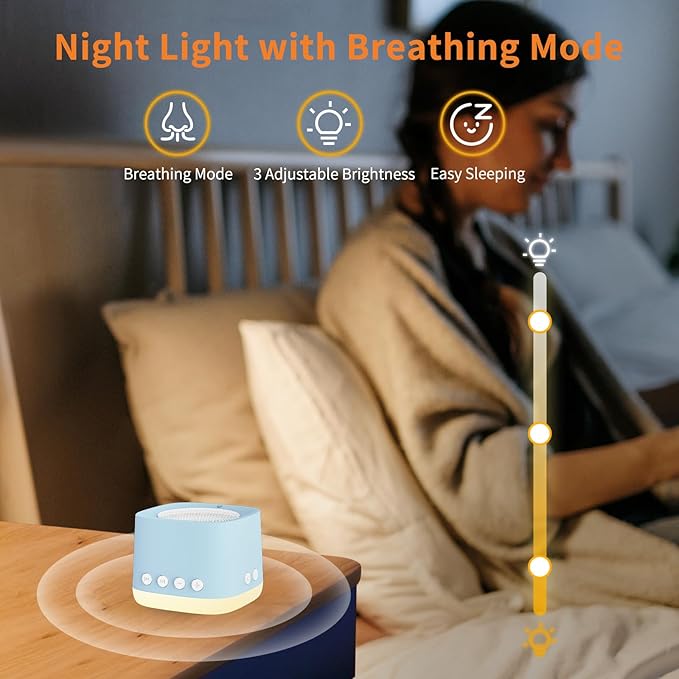 Portable White Noise Machine,Mini Sound Machine for Travel with Breathing Night Light,16 Soothing Sounds,Timer,Rechargeable Brown Noise Machines for Sleeping Adults Gift,Office Privacy,Home (Blue) - Bloomnest