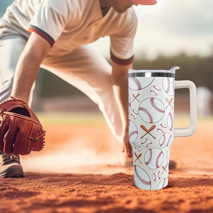 Ceovfoi 40 oz Baseball Coffee Mug Cup Vacuum Insulated Travel Tumbler with Handle Lid and Straw,Baseball Coach Gifts,Baseball Accessories Stuff - Bloomnest