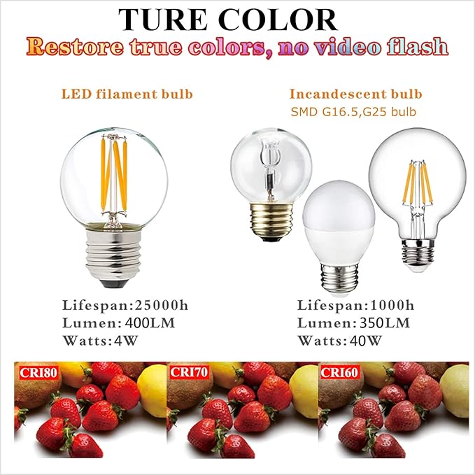 LiteHistory Dimmable g16.5 led Bulb 40W g16 1/2 led Edison Bulb 2700K 4W e26 Globe Light Bulbs for Ceiling Fan,Chandelier,Vanity Light Bulb AC120V 400lm 6Pack - Bloomnest