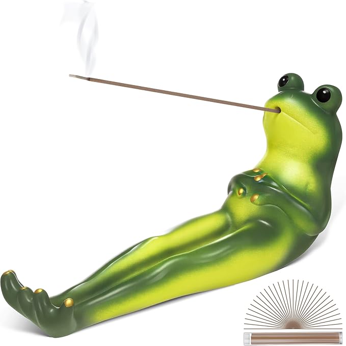Frog Incense Stick Holder, Green Frog Incense Burner with 30 Sandalwood Sticks, Ash Catcher Stand Gift for Aromatherapy, Yoga, Relaxing Meditation, Home Living Room Office Decor - Bloomnest