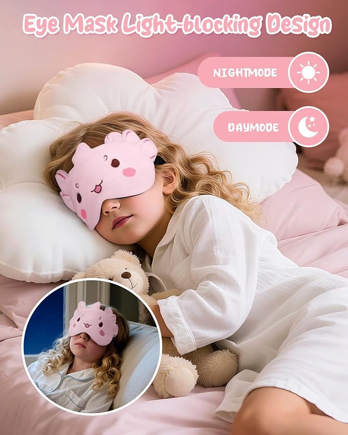 Sleep Mask for Kids - Cute Cartoon Plush Fuffy Sleeping Eye Cover Dinosaur Kawaii Soft Eyeshade with Adjustable Strap Animal Eye Blindfold for Kids Girls Boys Teens - Bloomnest