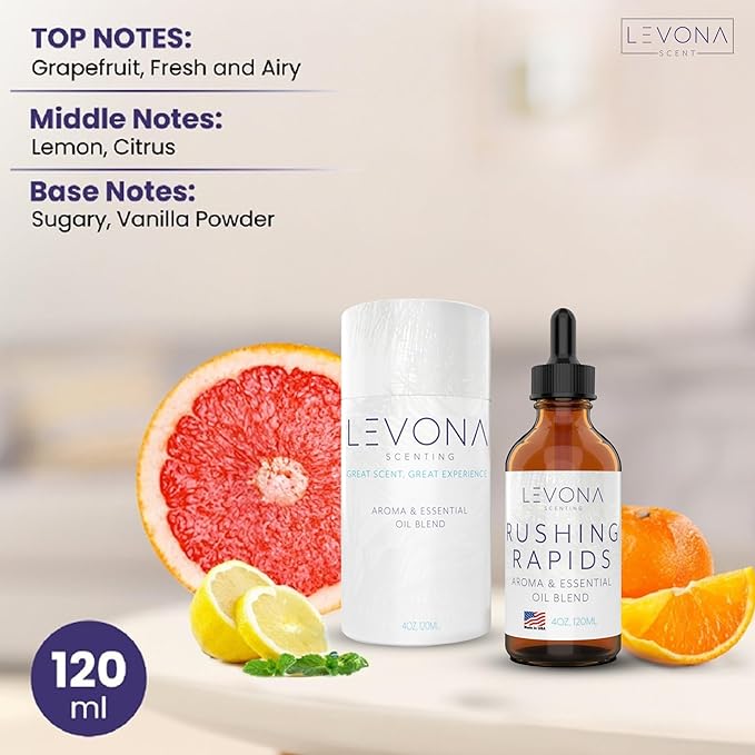 Levona Scent Essential Oils - Scents for Home, Hotel & Office Use - Perfect for Home Diffuser & Humidifiers - Aroma Fragrance Oil, Ideal for Massage, Relaxation, and Spa - Rushing Rapids, 120ml LEVONASCENT