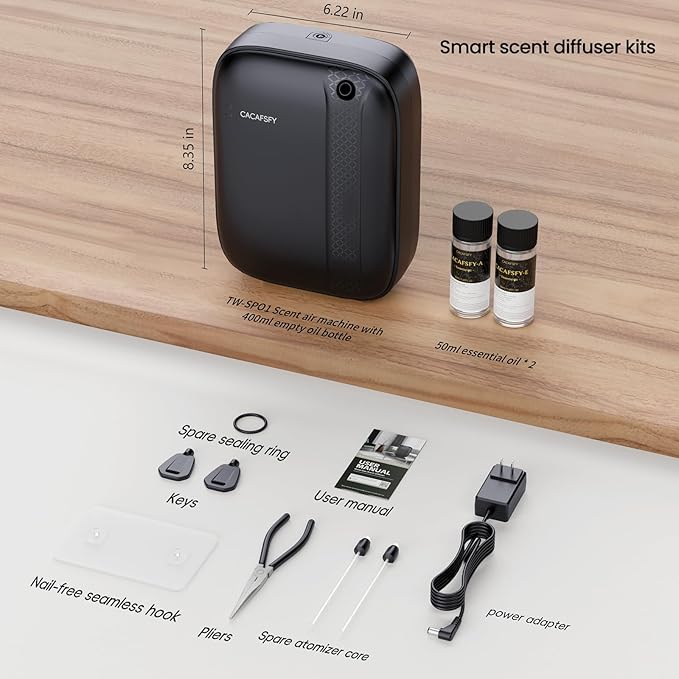 Waterless Essential Oil Diffuser,(2 * 50ml Fragrances Included) 3000 Sq.Ft Coverage 400ml Capacity Hotel Scent Diffuser,Cold Air Tech, App & Button Control,Scent Diffusers for Home Large Room (Black) - Bloomnest