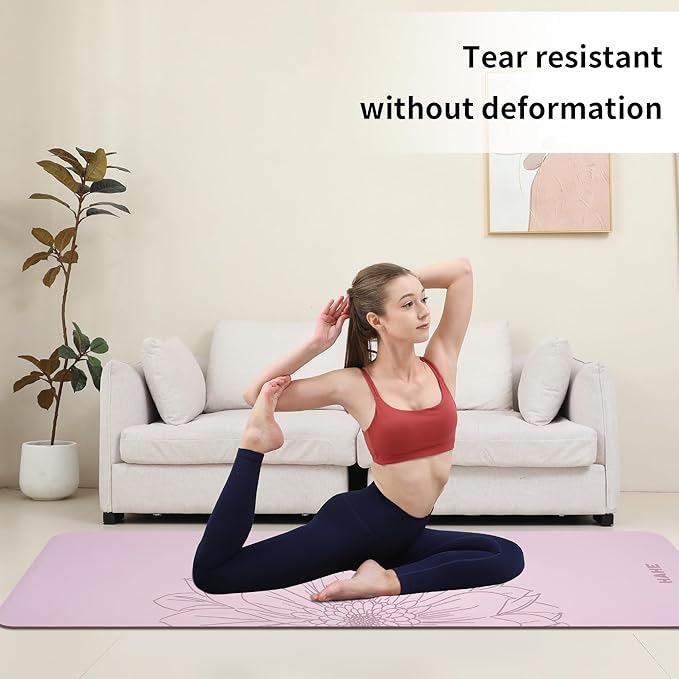 HAHE Yoga Mat Thick (8MM,1/3"), Eco-Friendly POE Non Slip Yoga Mat, High Rebound & Shock Absorption, Anti-Tear & Sweat-Resistant for Yoga, Fitness, Home, Workouts, Large Pilates Mats 72"x24" with Carrying Strap - Bloomnest