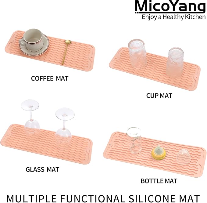 Silicone Dish Drying Mat for Multiple Usage,Easy clean,Eco-friendly,Heat-resistant Silicone Mat for Kitchen Counter,Sink,Bar,Bottle,or Cup Pink M 17 inches x 6 inches - Bloomnest