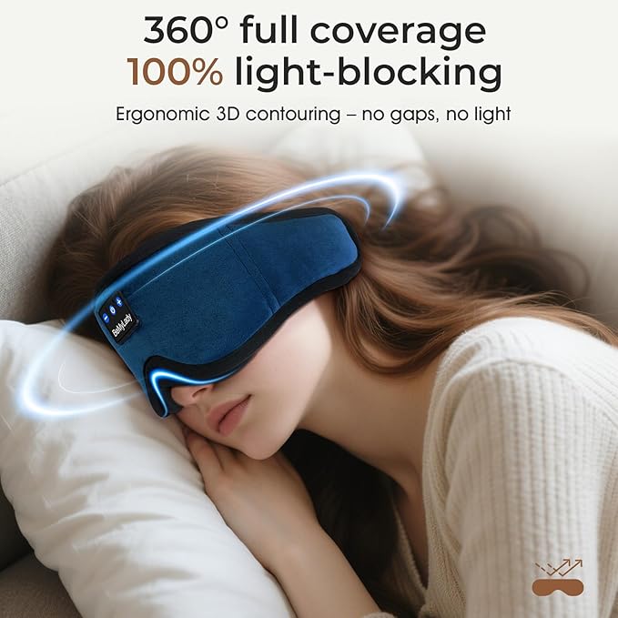 Sleep mask Headphones,100% Blackout 3D Zero Eye Pressure Bluetooth Sleep mask Breathable Eye mask with Bluetooth Headphones Sleep Headphones for Side Sleepers, 14H Playtime&Bluetooth 5.4 Blue - Bloomnest