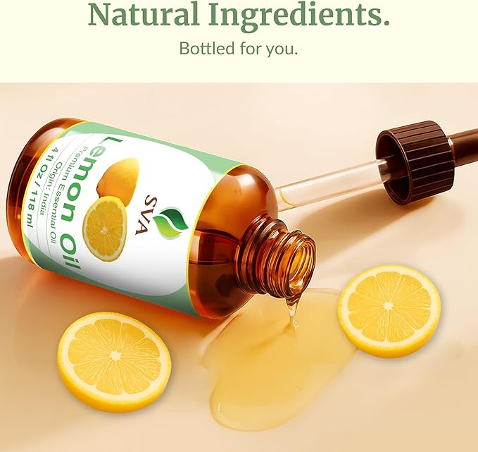 SVA Lemon Essential Oil – 4 Fl Oz – 100% Natural Lemon Oil - for Diffuser, Hair Care, Face, Skin Care, Aromatherapy, Scalp and Body Massage, Soap and Candle Making – with Dropper - Bloomnest
