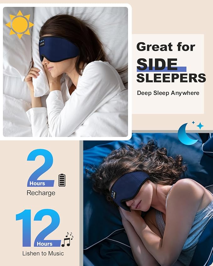 LC-dolida Sleep Headphones, Sleep Mask Bluetooth Wireless Music Eye Mask, Sleeping Headphones for Side Sleepers Sleep Mask with Bluetooth Headphones Ultra-Thin Stereo Speakers Perfect for Sleeping - Bloomnest