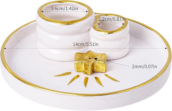 Ceramic Incense Holder Burner, Sage Holder for Burning, Palo Santo Sticks Holder, 5.51" Ash Catch Tray, Smudge Dish for Meditation Yoga, Modern Home Decor Gift - Bloomnest