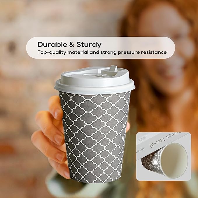 JOLLY PARTY Disposable Coffee Cups with Lids -12 oz (100 Sets) To Go Cups, Paper Coffee Cups for Beverages Espresso Tea, Suitable for Cafes, Offices and Home - Bloomnest