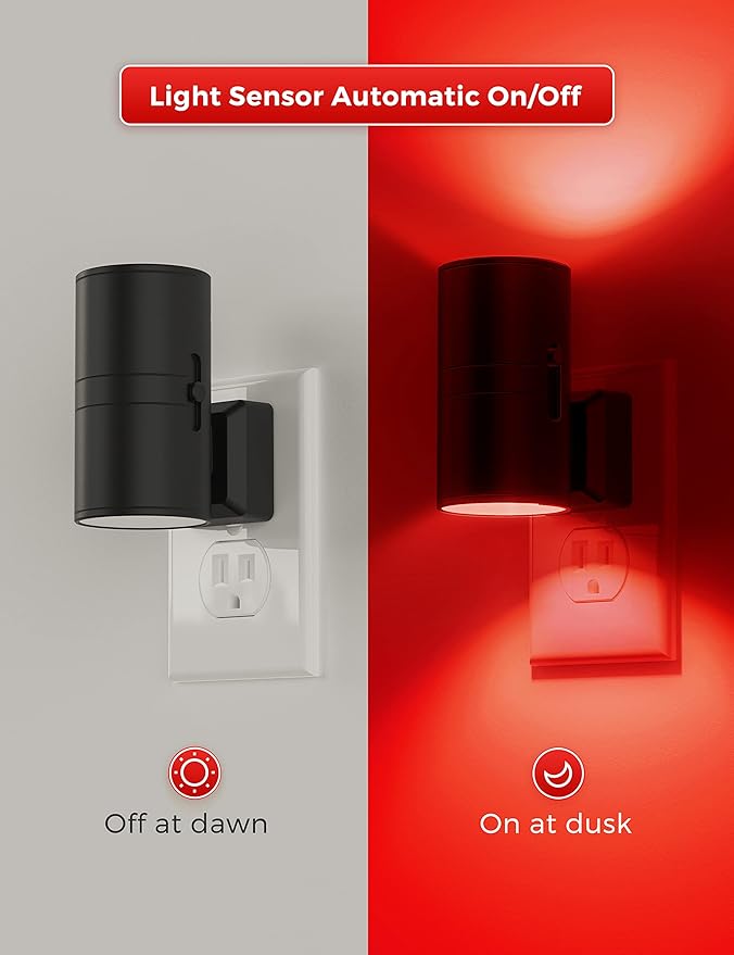 L LOHAS LED Red Night Light, Night Lights Plug into Wall, LED Night Lights with Light Sensor, Sleep Aid Red, Dimmable Night Light for Christmas, Holiday Decor, Hallway, Bedroom, 2 Pack - Bloomnest