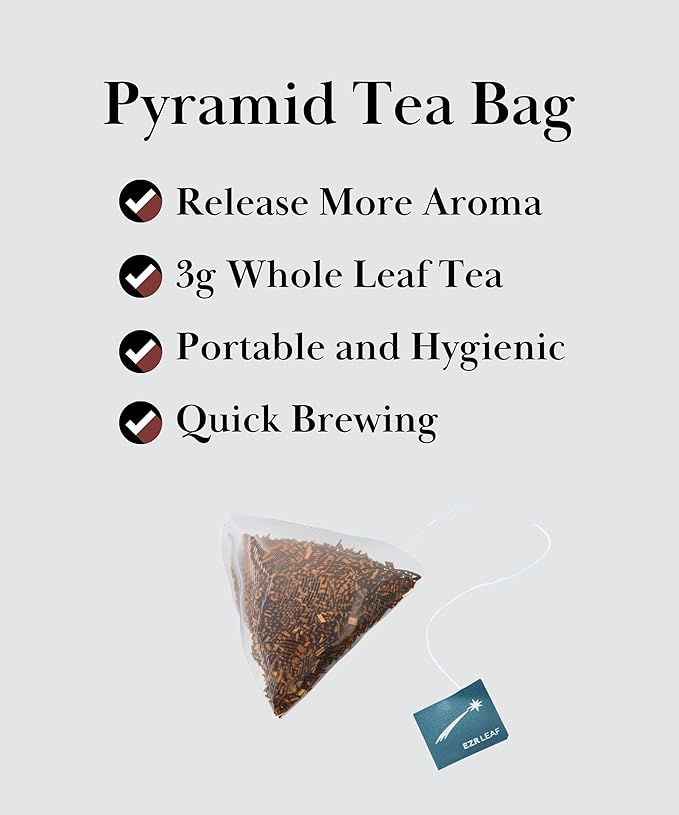 EZR Leaf Apple Cinnamon Rooibos Tea Caffeine Free Decaf Herbal Tea, 20 counts 2.1 Once Pyramid Tea Bags, Naturally Sweet, Relaxing Sleep Blend - Bloomnest