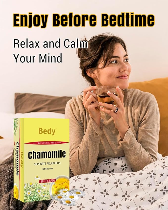 Bedy Chamomile Tea Relaxing & Calming, 120 Teabags Individually Wrapped Herbal Tea, Non-GMO, Caffeine Free - Bloomnest