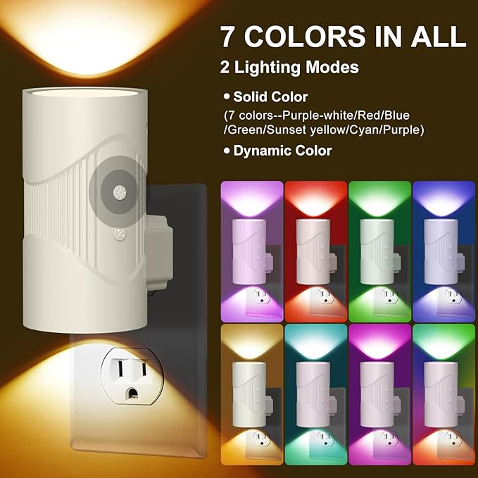 easuntec Night Light, Night Lights Plug into Wall, Color Changing Night Light, Dusk to Dawn Sensor, 8 Light Modes, Dimmable RGB Night Lights for Bedroom Bathroom Hallway Kitchen Stairs (RGB,2 Pack) - Bloomnest