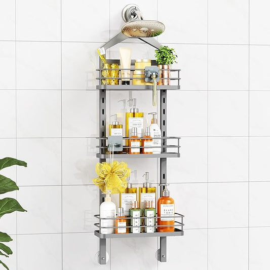 ODesign 3 Tier Height-Adjustable Shower Caddy Hanging Anti-Swing-Over The Shower Head Caddy-Showe r Storage Organizer Bathroom Shelves Basket Caddies-Grey - Bloomnest