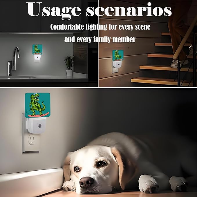 Green Dinosaur Surfing Night Light,Plug Into Wall with Dusk to Dawn Light Sensors, Warm Nightlights for Bedroom, Bathroom, Hallway, Kitchen, Gifts Ideal for Boys Girls Women Men - Bloomnest