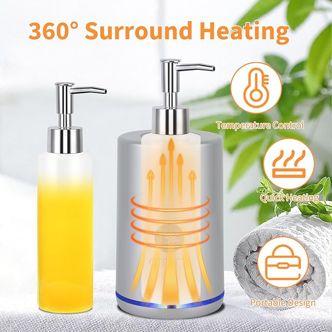 Massage Oil Warmer with 2 Bottles, Professional Electric Lotion Warmer Bottle, Digital Display, Rapid Heating, Automatic Massage Oil Heater for Salon Spa Massage (Silver) - Bloomnest