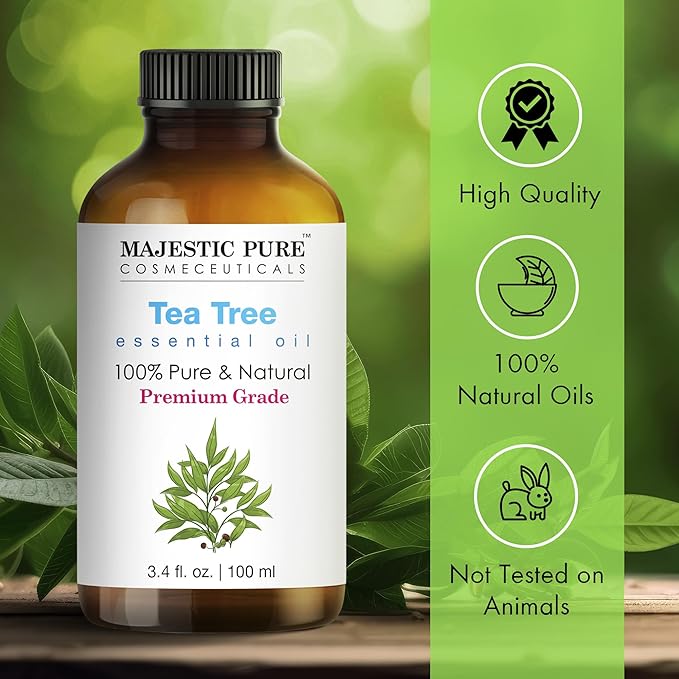 Majestic Pure Tea Tree Essential Oil with Glass Dropper - 3.4 Fl Oz Pack of 2-100% Pure and Natural Tea Tree Oil - Premium Grade Essential Oils for Diffuser, Aromatherapy, Soap and Candle Making - Bloomnest