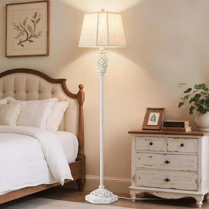 Luvkczc Rustic Floor Lamp with Floral Cutouts & Light, Vintage Farmhouse Style Standing Lamp Resin Floor Lamps for Living Room, Bedroom,Study (Bulb Included) - Bloomnest