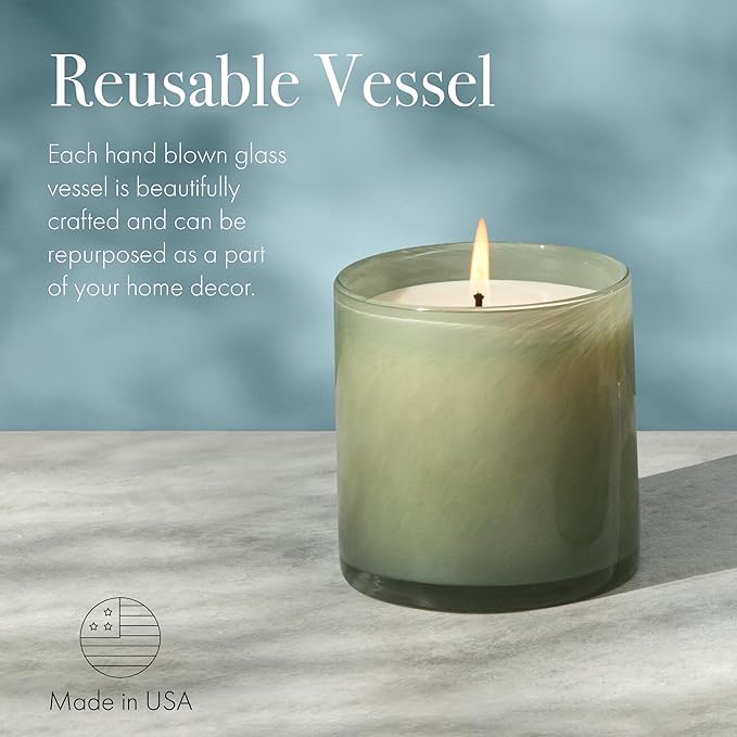 LAFCO New York Signature Candle, Fresh Cut Gardenia - 15.5 oz - 90-Hour Burn Time - Reusable, Hand Blown Glass Vessel - Made in The USA - Bloomnest