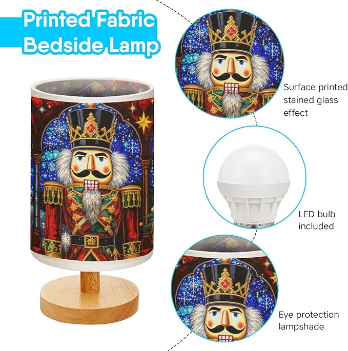 Nutcracker Table Lamp LED 3-Color Pressed Bedside for Merry Christmas, Nutcracker Shade Christmas Table Lamp with Wood Base for Bedroom Living Room Desk Office - Bloomnest