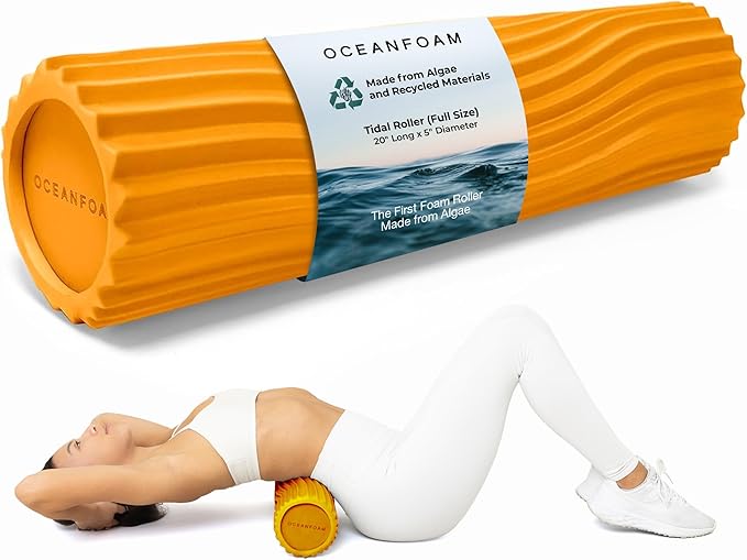 Oceanfoam Tidal Roller - Gold - Muscle Massage Foam Roller for Back Pain & Stretching - Firm and Ergonomic Wide Wave Textured - Yoga, Athletics, & Wellness - Full Size, 20" x 5"