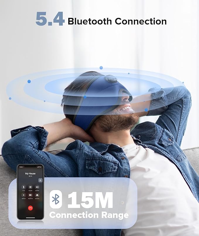 TOPOINT Sleep Mask with Bluetooth Headphones, 3D Eye Mask for Sleep Headphones with White Noise, Total Blackout, 5.4 Bluetooth, Timer, 15 Hours for Women Men, Travel, Meditation, Nap, CPAP Users - Bloomnest