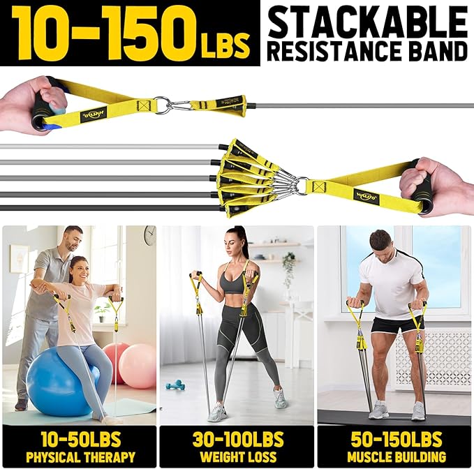 WALITO Resistance Bands Set - Exercise Bands with Handles, Door Anchor, Legs Ankle Straps, for Heavy Resistance Training, Physical Therapy, Muscle Training, Yoga, Home Workouts, Gym - Bloomnest