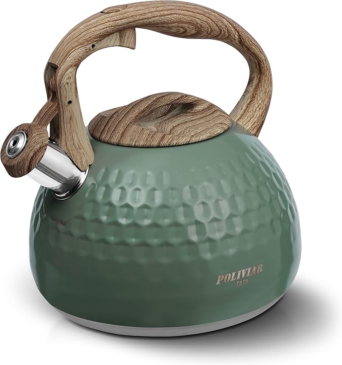 POLIVIAR Tea Kettle, 2.7 Quart Stovetop Tea Kettle, Audible Whistling Teapot, Food Grade Stainless Steel for Anti-Rust, Anti Hot Handle, Suitable for All Heat Sources (JX2020-RH30-2) - Bloomnest
