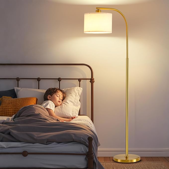 Tall Floor Lamp for Living Room,65'' Modern Standing Lamps with 9W LED Bulb,Dimmable Floor Light with Fabric Shade,Gold Tall Lamp for Bedroom Office Study Room Corner Dining Room - Bloomnest