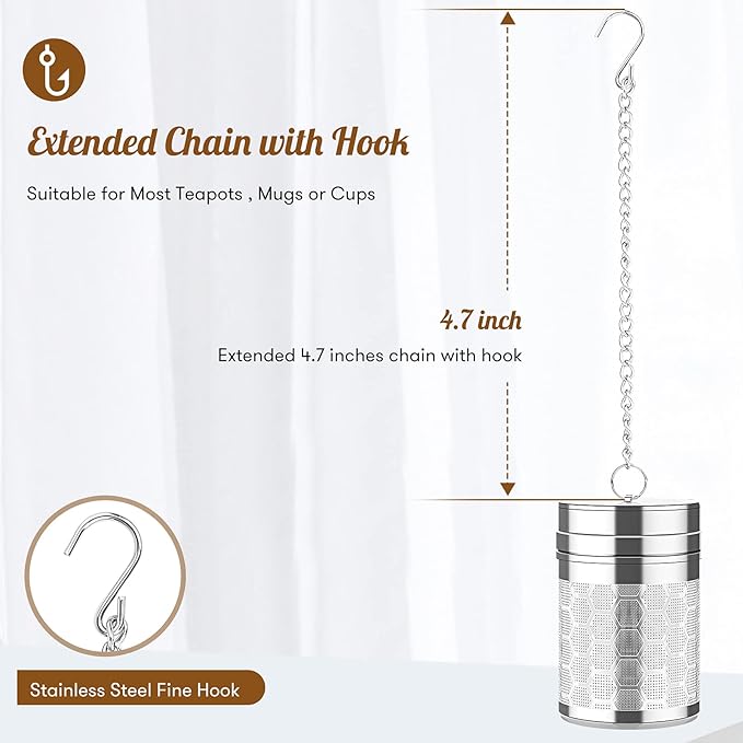 Tea Infusers for Loose Tea (1 Pack), 18/8 Stainless Steel Tea Strainer, Extra Fine Mesh Tea Diffuser for Brewing Tea, Spices & Seasoning - Bloomnest
