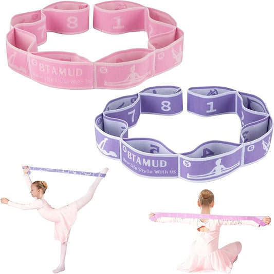 2 Pcs Kids Stretch Bands Dance Stretching Straps for Children Gymnastics Equipment Dance Training Elastic Band for Kids Multi-Loop Numbered Stretch Band for Ballet Cheerleading-8 Loops - Bloomnest