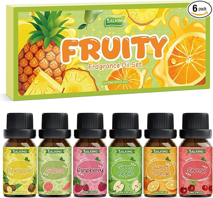SALKING Fruity Fragrance Essential Oils Set, Essential Oil Gift Set Scented Oils for Diffuser Candle Making - Pineapple,Guava, Raspberry, Green Apple, Orange, Cherry - Bloomnest