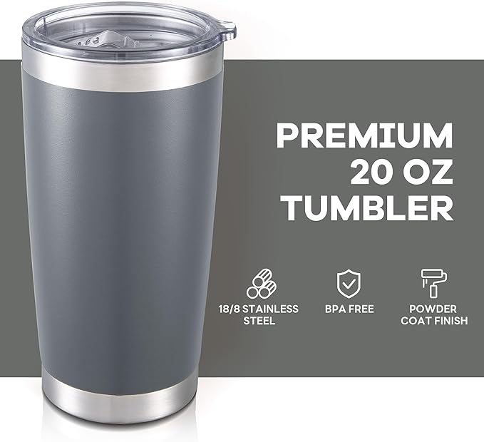 20 oz Tumbler with Lid Stainless Steel Insulated Tumblers Bulk Double Wall Vacuum Cups Powder Coated Travel Mug Keep Drinks Cold and Hot, Grey, 4 Pack - Bloomnest