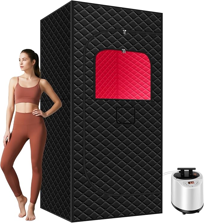 Sauna Box Red Light Theraphy - Portable Sauna for Home with 15 Levels Fast Heating, 3L/1200W Steamer and Non-Slip Mat, Remote Control for Body Relaxation, Steam Sauna for Indoor Use, 32" x 32" x 71" DAIMOT