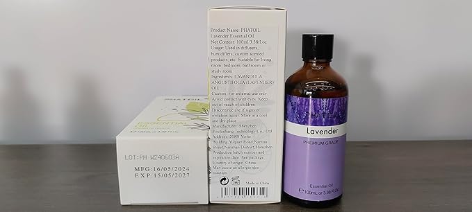 Lavender 3.38fl.oz Essential Oil, PHATOIL Aromatherapy Essential Oils for Diffuser, Humidifier, Perfect for DIY Soap, Candle, Bath Bombs Making(100ml) PHATOIL