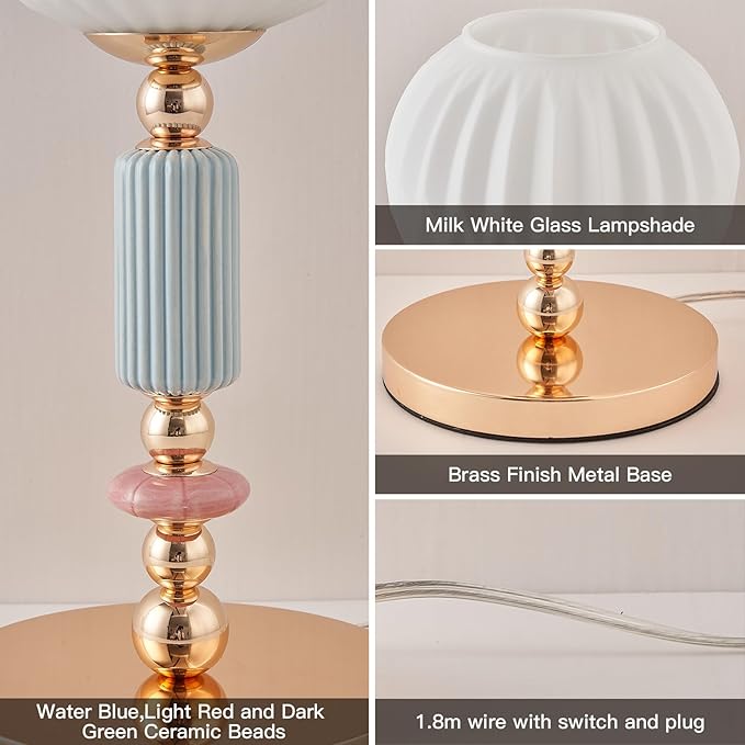 Modern Milk White Glass Table Lamp Bedside Nightstand Lamp Metal Desk Light with Plug Cord Switch for Bedroom Living Room Dining Room - Bloomnest