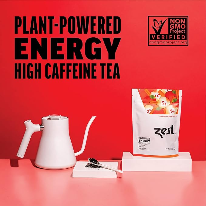 Zest 150mg High Caffeine Energy Loose Leaf Blend - Cinnamon Apple Black Tea - 4 Oz - All Natural Strong Flavored Healthy Coffee Alternative Highly Caffeinated Substitute - Perfect for Keto Diet - Bloomnest