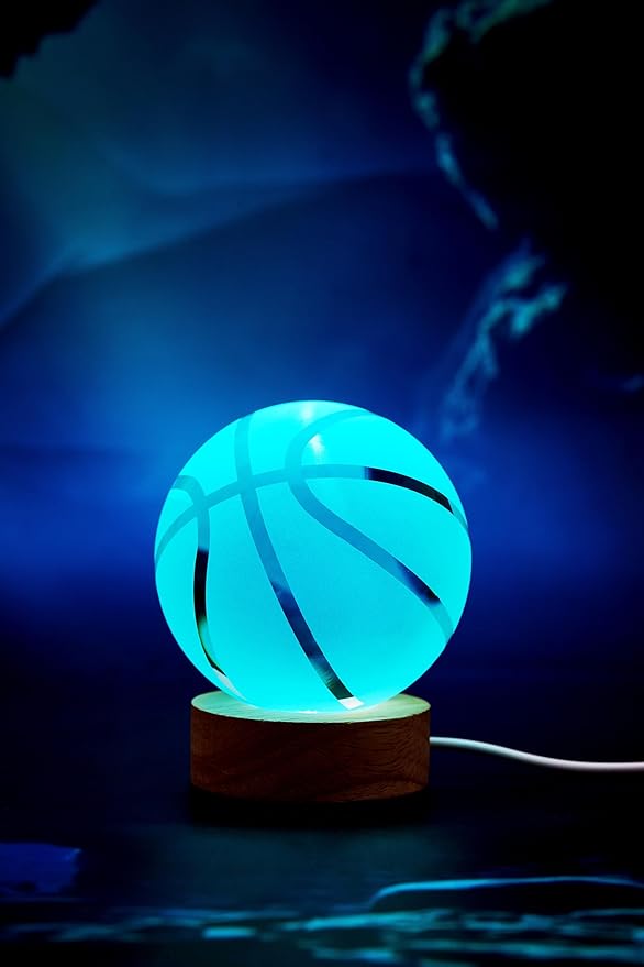 Basketball Crystal Ball Lamp,3.15 inch 3D K9 Crystal Ball Night Light with Wooden Base,Basketball Lamp Light, Gifts for Boys,16 Colors Change with Remote Control (K) - Bloomnest