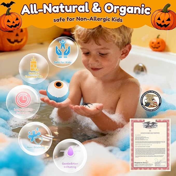 Halloween Bath Bombs for Kids Gifts: 9 Pcs Eyeball Bath Bomb with Toys Inside Surprise Spider Light up Bath Toy Spooky Basket Stuffers for Kid Boys Girls Ages 3+ Bubble Fall Shower Steamers Bathroom - Bloomnest